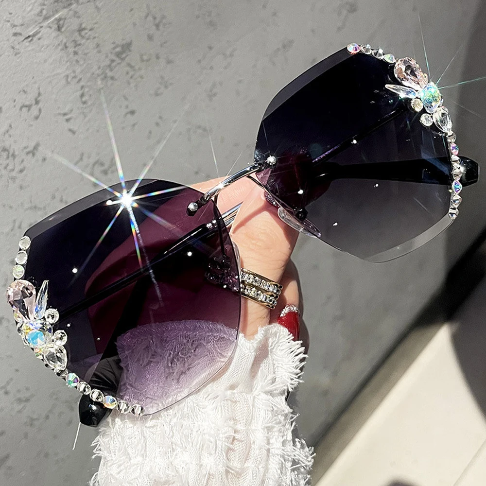 

RINDU 2023 Vintage Rimless Rhinestone Sunglasses Women Men m2 Fashion Gradient Lens Sun Glasses Shades for Female