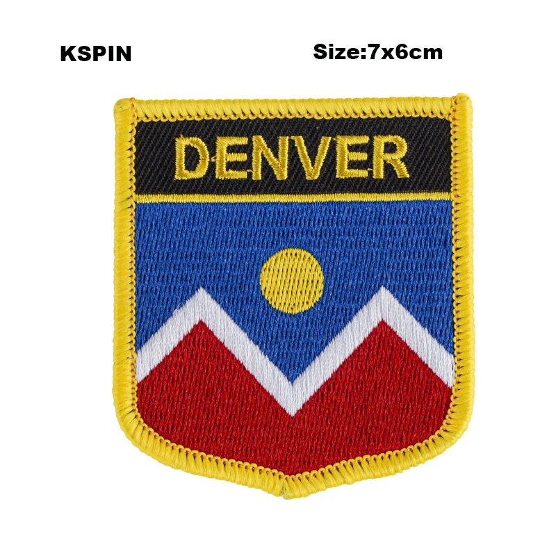 

Denver Flag Shield Shape Iron on Embroidery Patches Saw on Transfer Patches Sewing Applications for Clothes Back Pac