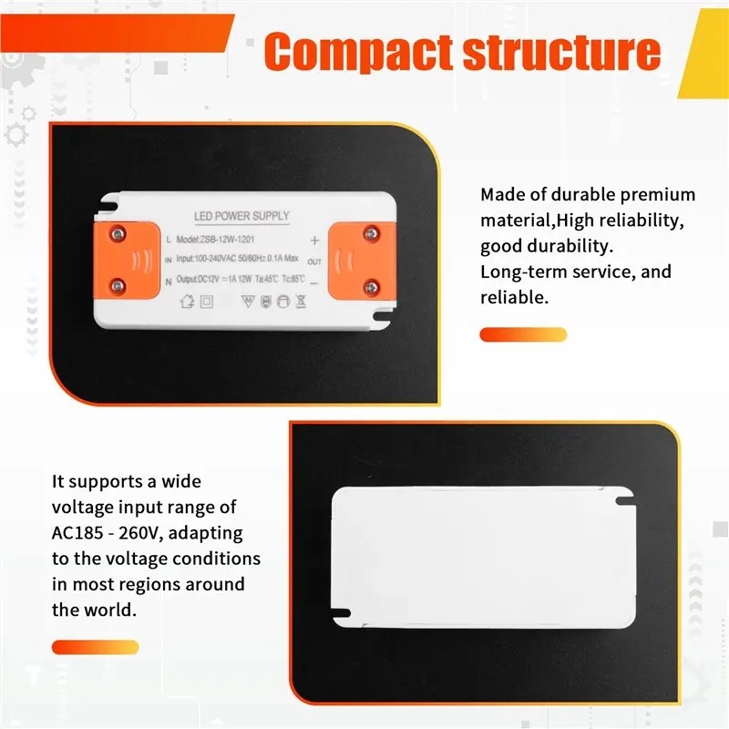 Фото Драйвер для светодиодов DC 12V 12W, тонкий, с постоянным напряжением, блок питания для различных светодиодных ламп, входное напряжение №4