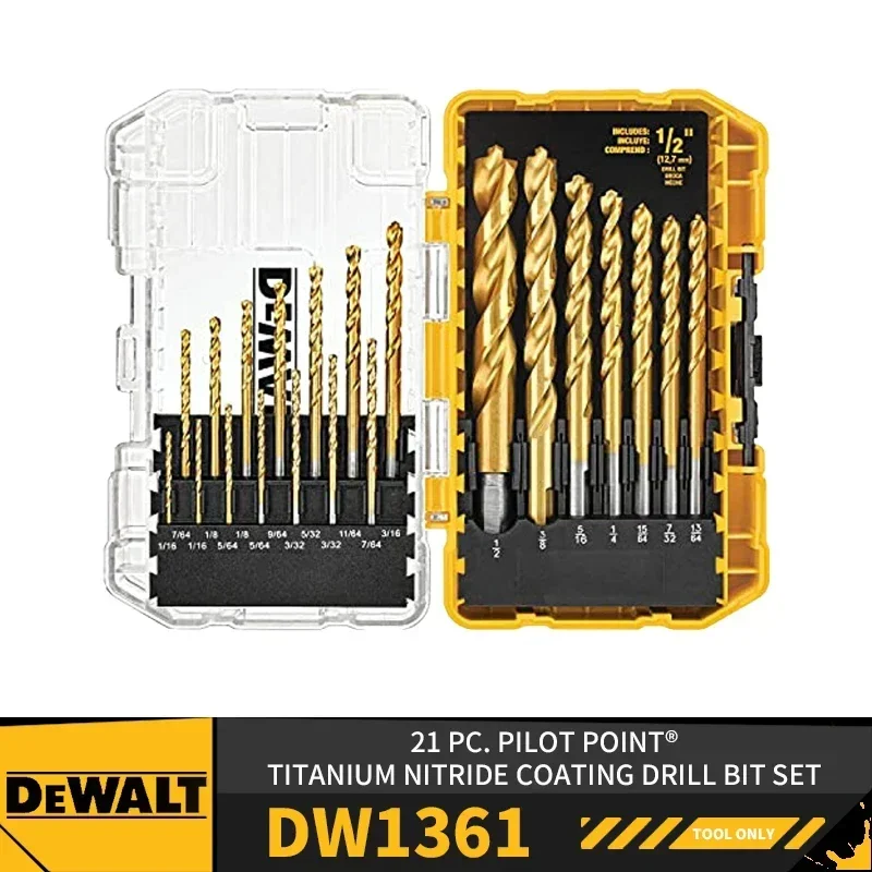

DEWALT DW1361 21 шт. Пилотная точка ® Набор сверл с нитридным покрытием титана, аксессуары для электроинструментов