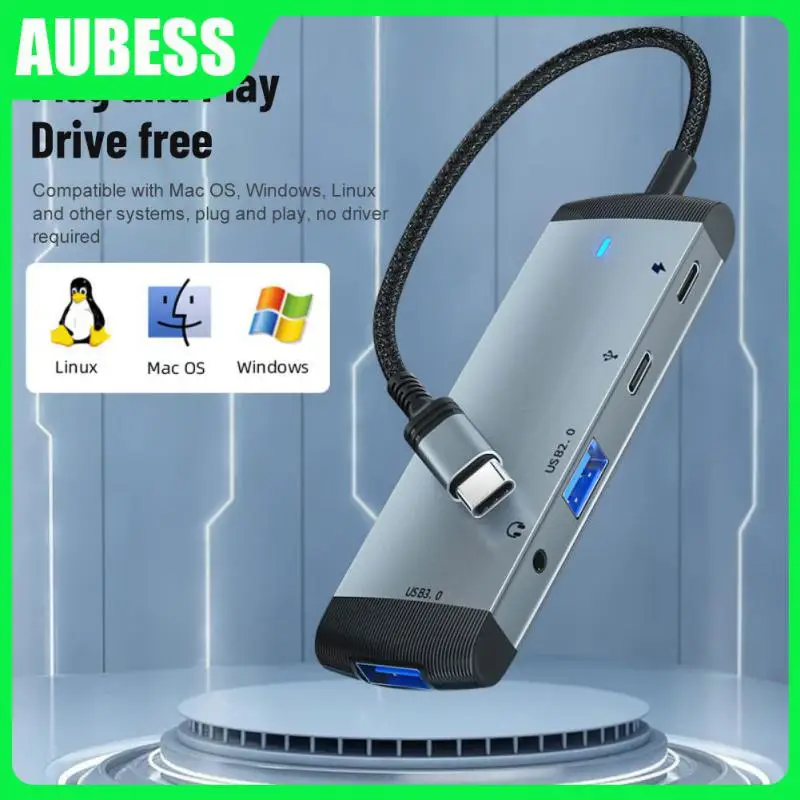 

Portable With Audio 3.5mm Usb-c Hub 5 In 1 Usb C Multiport Hub Pd 60w Type-c Docking Station For Pc Multi-function Usb C Adapter