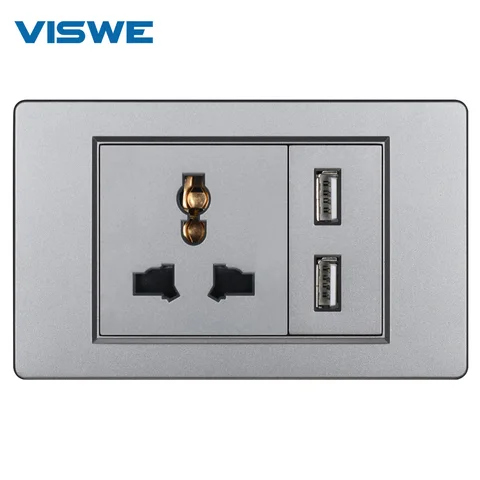 Электрическая розетка VISWE с двумя usb-портами для зарядки, 5 В, 118 А, белая/черная/серая, * 72 мм, огнестойкая панель из поликарбоната