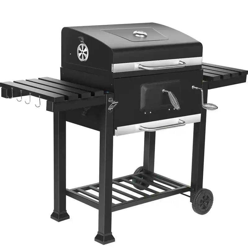 

Charcoal BBQ Grill with 2 Folding Side Shelves, Black Funda barbacoa exterior мангал Charcoal grill cover Smoke generator