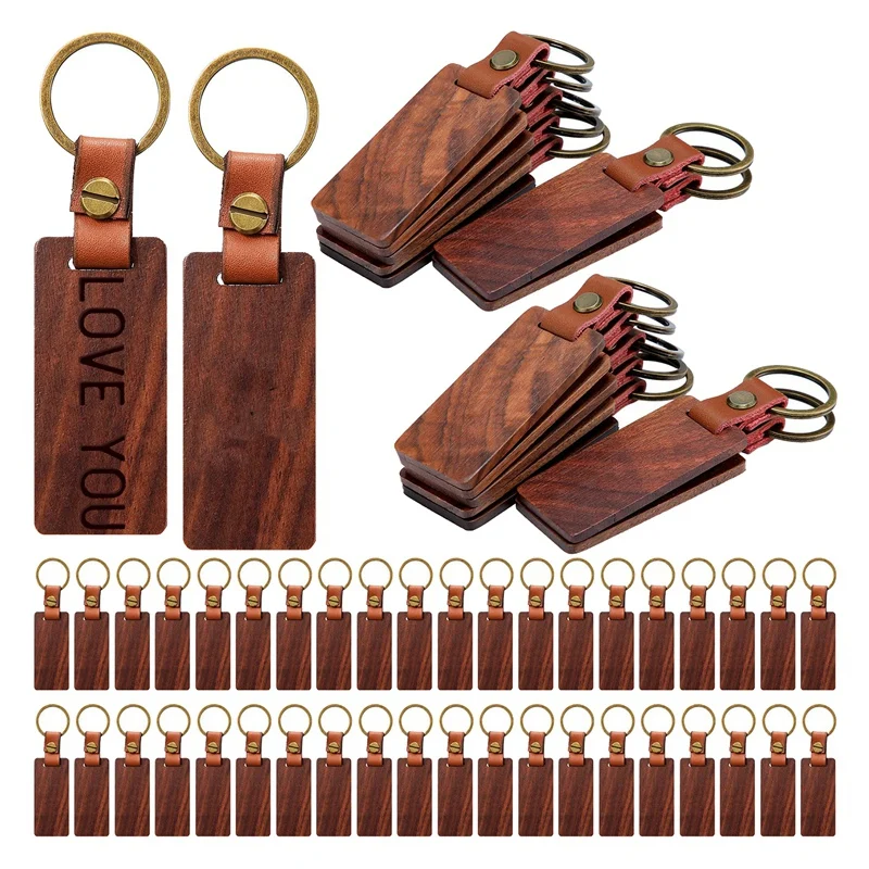 

50 Pack Leather Keychain Blanks Wooden Keychain Blanks Wooden Keychain Wood Tags