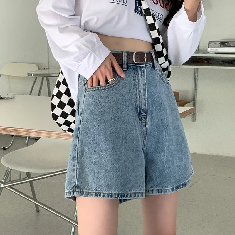 2023 Vintage High Waist Straight Fashion Jeans Summer Loose All-match Shorts Solid Casual High Street Jeans Shorts for Women