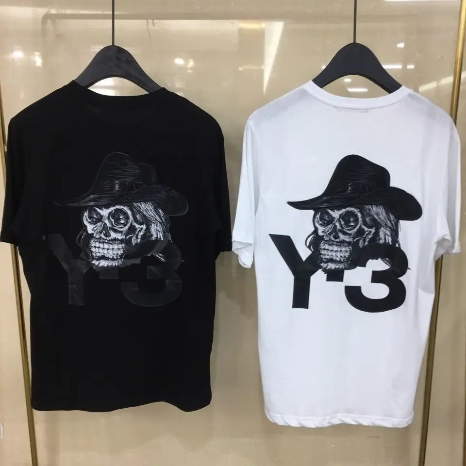 

Y-3 Yohji Yamamoto Y3 Мужская футболка с коротким рукавом 2023 новый принт черепа модная повседневная хлопковая Футболка с круглым вырезом для мужчин и женщин