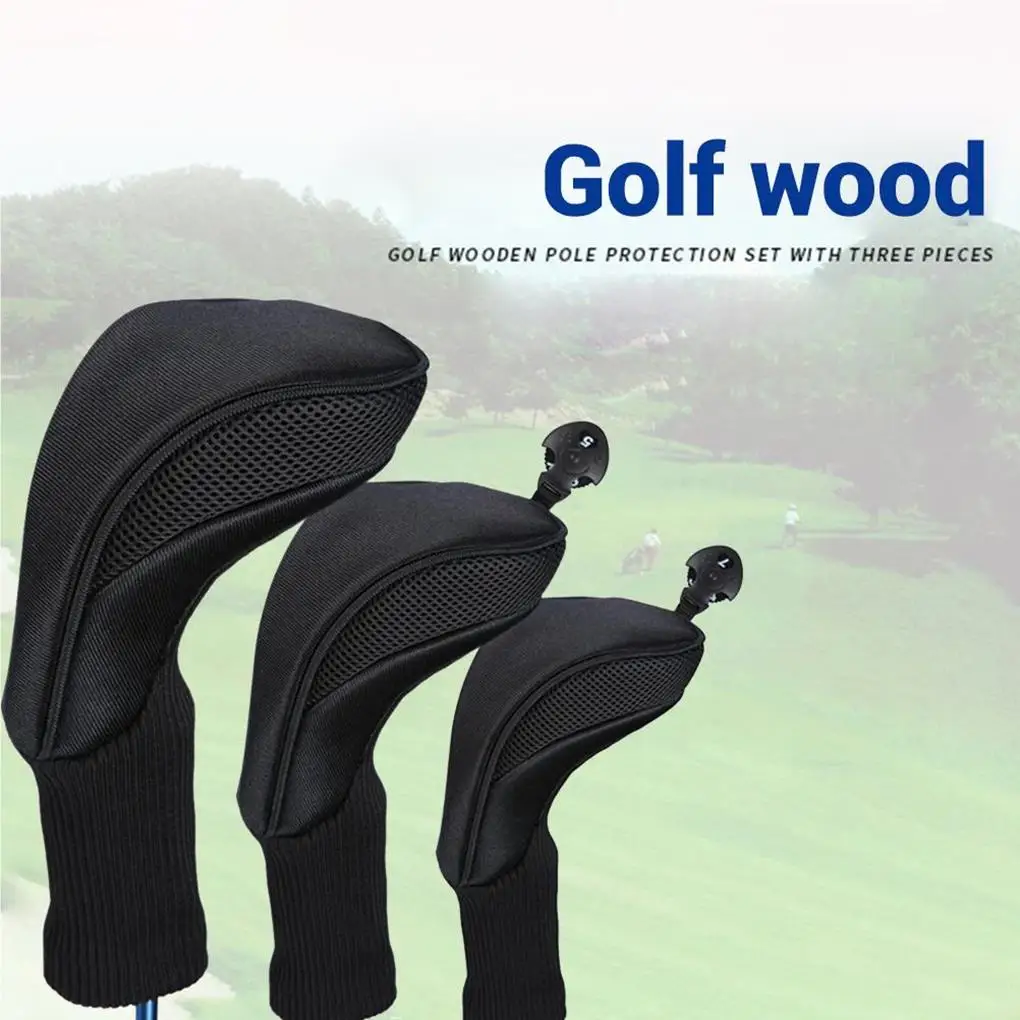 

3 Pieces Golf Club Head Cover Assortment Washable Nylon Mesh Stick Protector Assorted Kit Guard Golfer Accessories Black