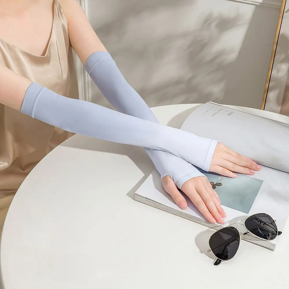 

Outdoor Sport Sunscreen Anti UV Gradient Color Ice Silk Arm Warmers Elastic Fingerless Arm Sleeves Driving Riding Arm Protection