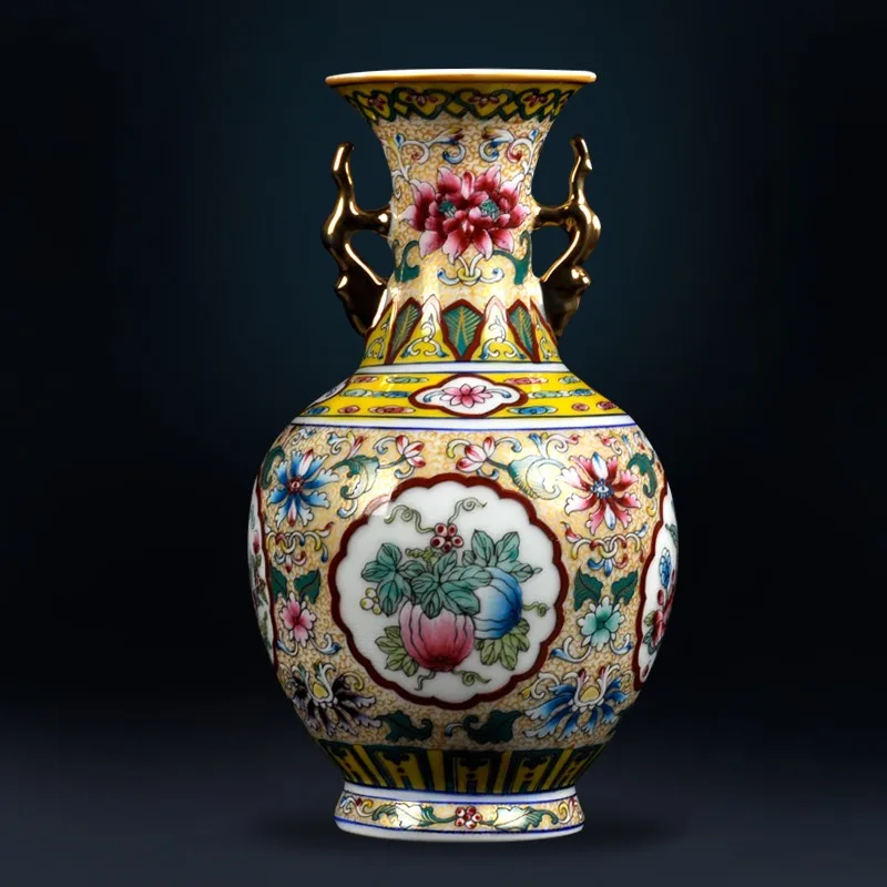 

Jingdezhen Ceramic Antique Enamel Color Hand Painted Vase Chinese Living Room Ornaments Antique Vases Vintage Home Furnishing