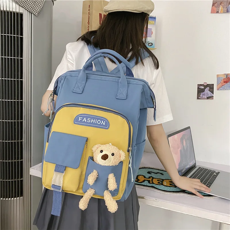 

Qyahlybz 2022 backpack female korean doll backpack large capacity mommy bag fresh campus college student schoolbag for girls