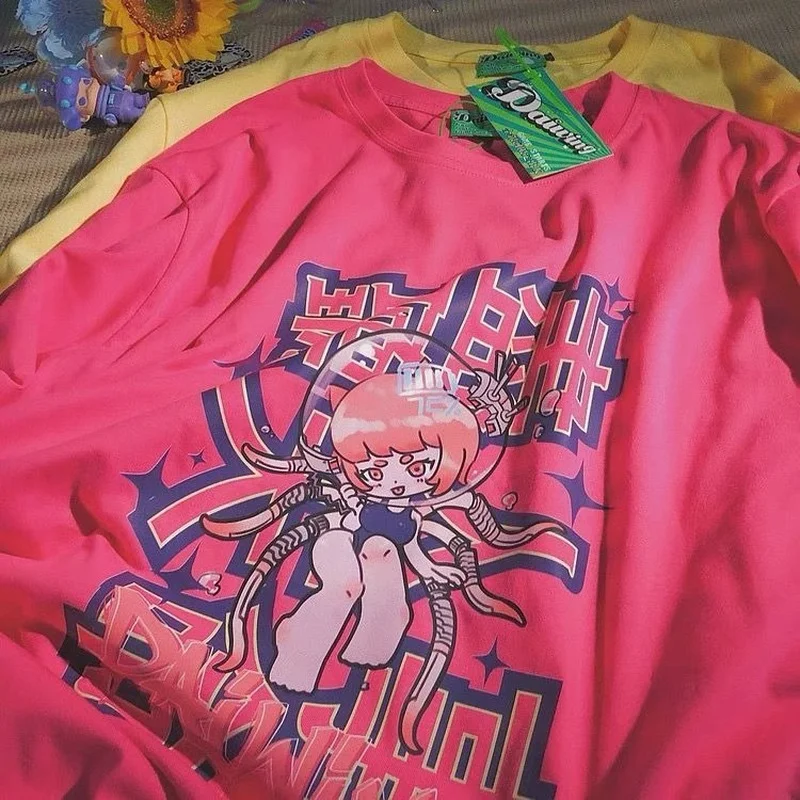 

Y2k футболка с мультяшным графическим рисунком женские футболки Harajuku Летние повседневные рубашки с коротким рукавом для женщин модные японс...