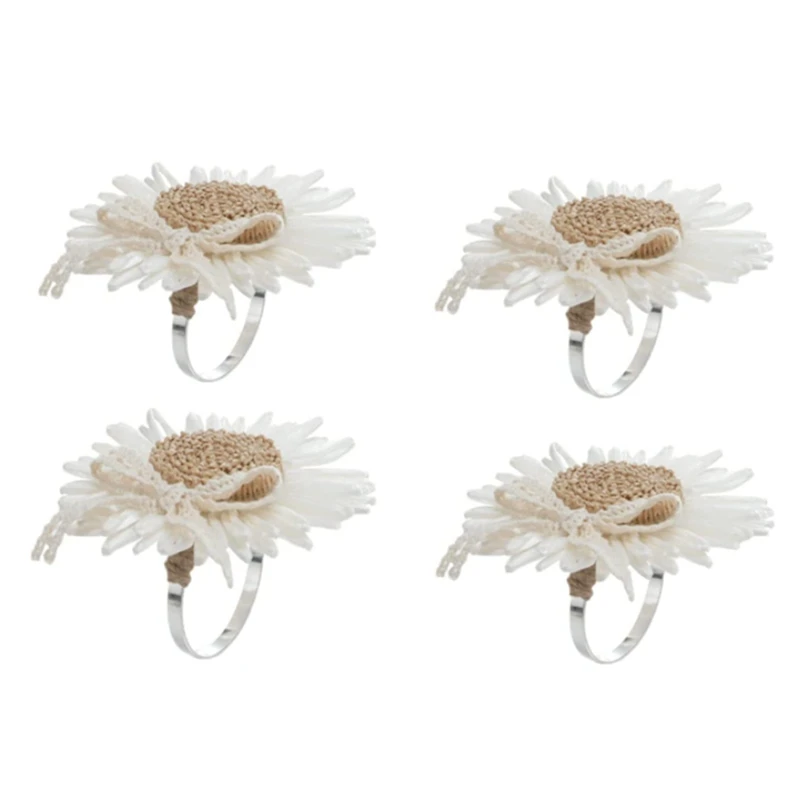 

Handmade Flower Napkin Ring Holder - Daisy Napkins Rings Set Of 4, Napkin Buckle For Daily Dinning Table Decoration