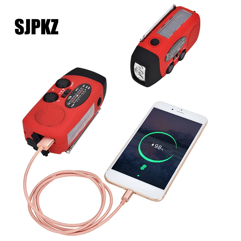 multifunctional hand crank solar dynamo powered amfmnoaa weather radio emergency led flashlight lamp power bank for cell phone free global shipping