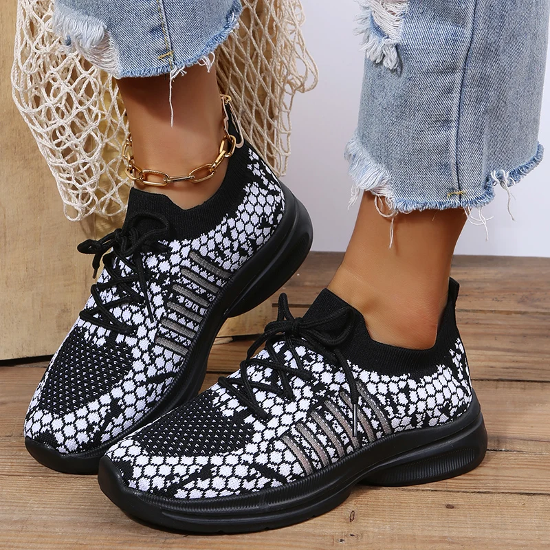 

Rimocy Snake Pattern Platform Sneakers Women 2022 Spring Flat Heels Casual Vulcanize Shoes Woman Breathable Mesh Socks Sneakers