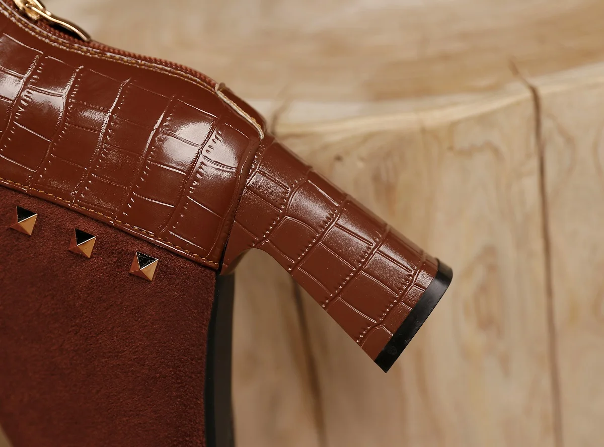 Free Shipping women's low boots booties stone PU and Suede PU buckles covered square chunky heels and back zipper spring booties