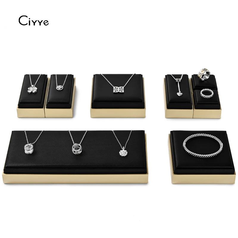 

Ciyye PU Leather Jewelry Display Stand for Necklace Pendant Bangle Jewelry Accessories Black Showing Shelf