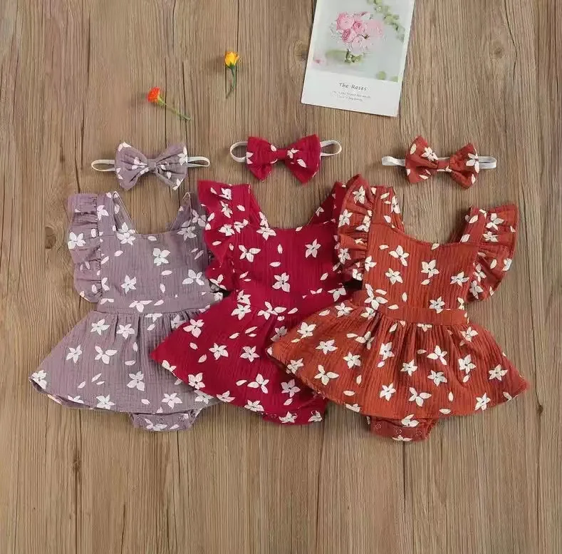

Baby clothes dress newborn jumpsuit baby girl baby romper printed romper small flying sleeves