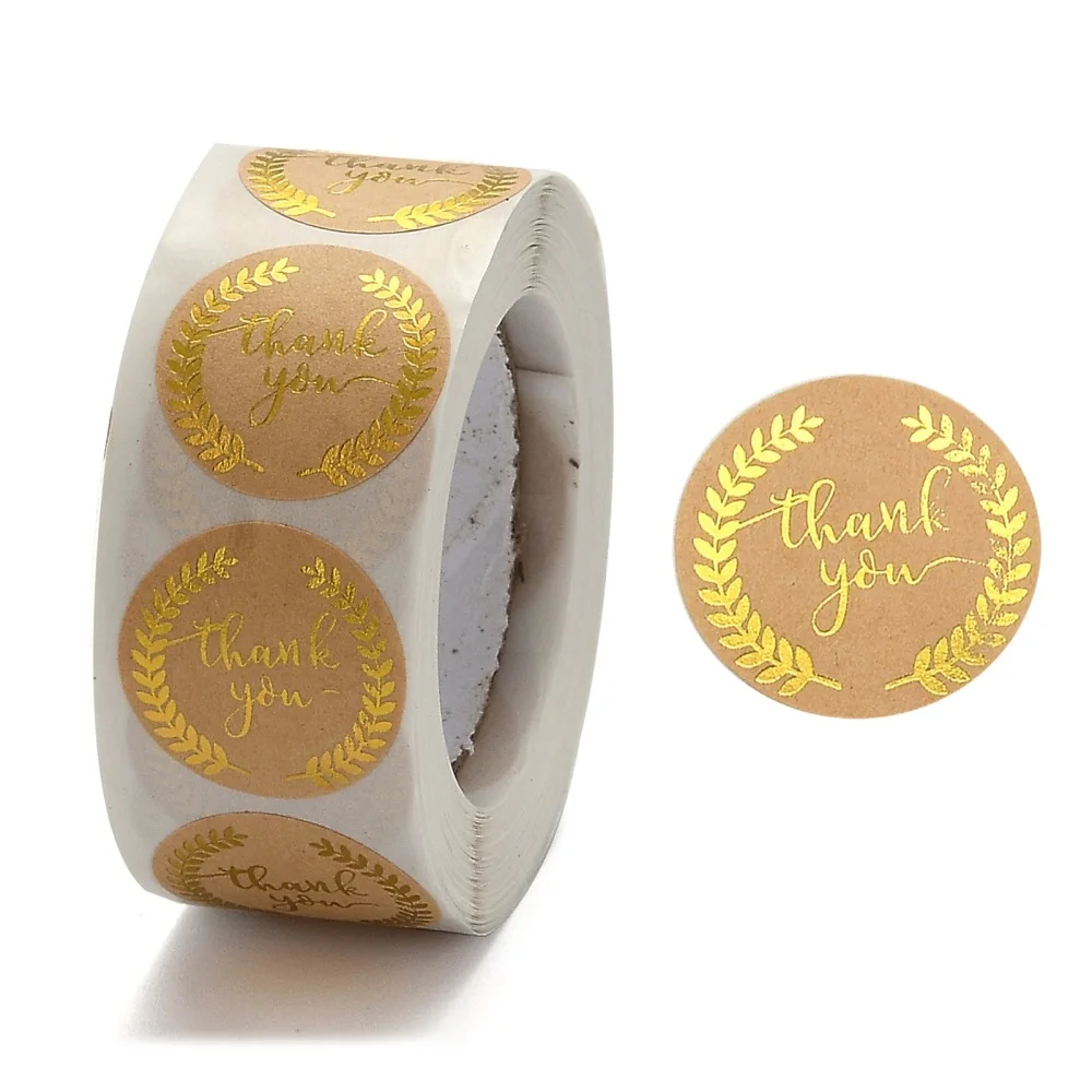 

500PCS Thank You Stickers DIY Scrapbook Decorative Adhesive Tapes Flat Round BurlyWood 25mm about 500pcs/roll
