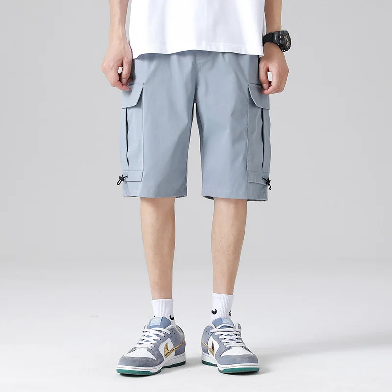 Men Flap Pocket Drawstring Waist Shorts Summer Casual Jogging Sport Pants Running Multi-pocket Overalls Straight Loose