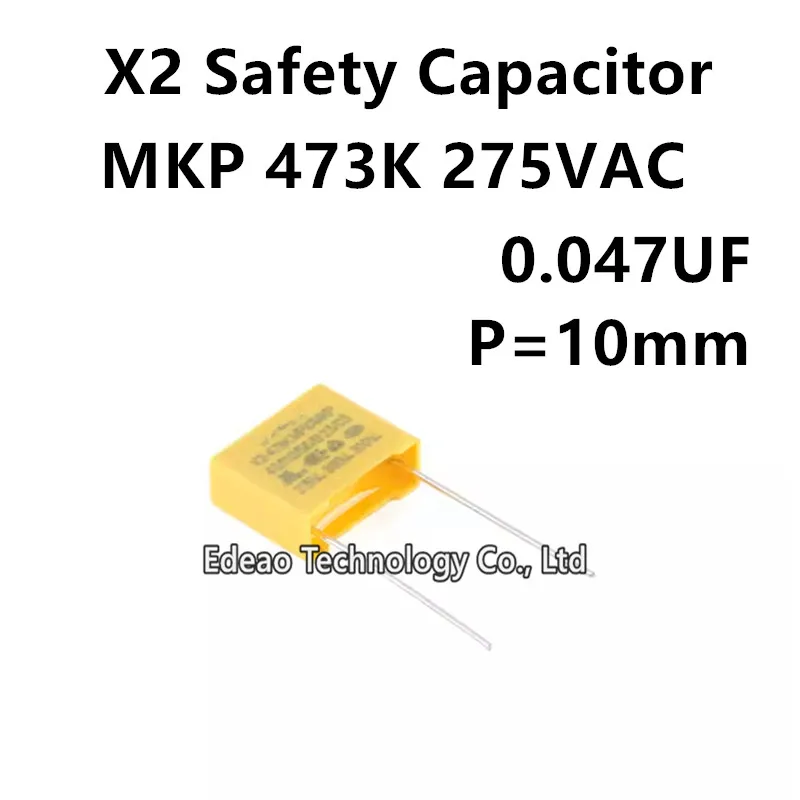 Фото 20 шт./лот НОВЫЕ защитные конденсаторы X2 473K 275VAC MPX MKP 0.047UF 275V 10% X2 275V473K с шагом выводов 10 мм, полиэфирные пленочные конденсаторы №1