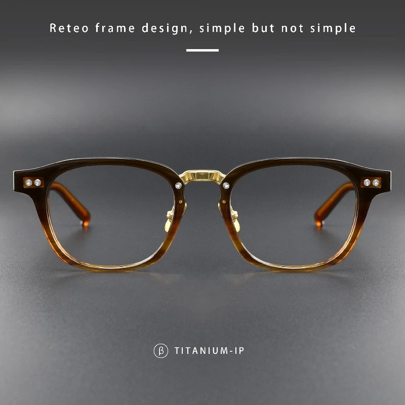 Фото Оправы для очков M151 Tortoise Gold Titanium&Acetate Square с декоративными вставками, деловые очки для повседневной носки и неформальных встреч №2