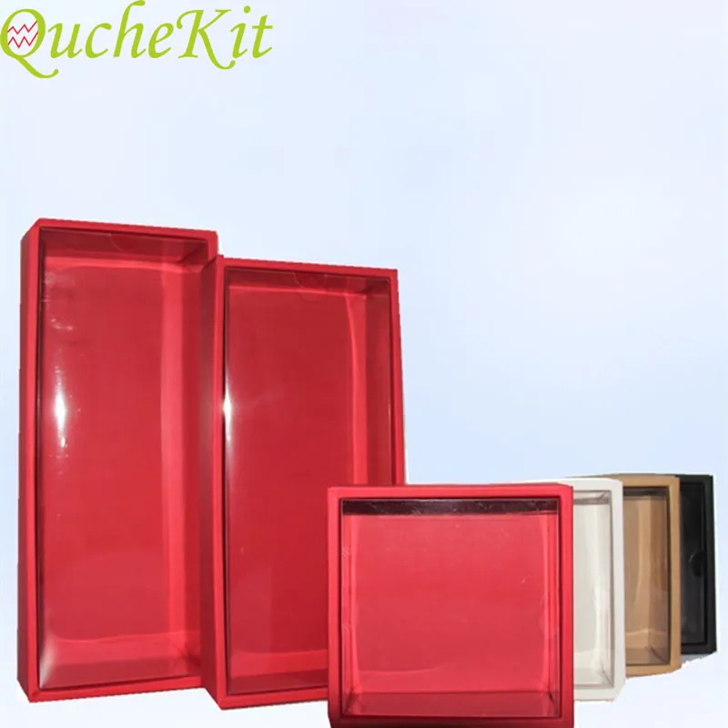 With Transparent Pvc Window Black Cake Boxes Red Wedding Cookie Candy Packaging Boxes