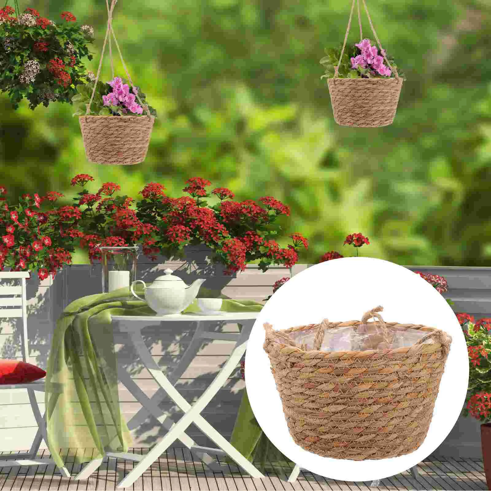

Flower Pots Indoor Decorative Baskets Hanging Grower Country Style Straw Outdoor Plants