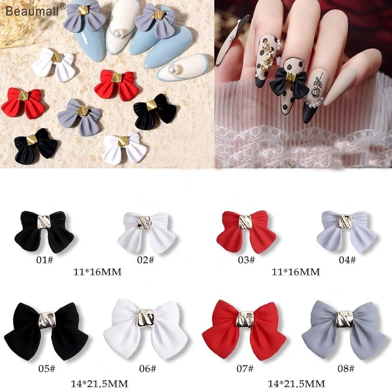 

10pcs/lot, 3d Nail Art Elegant Bowknots Acrylic With Pearls For Nail Tips Beauty