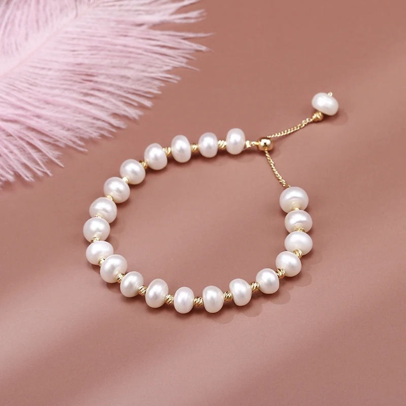 

Trendy High Quality 14K Gold Filled Natural Freshwater Pearl Ladies Charm Bracelet Jewelry For Women Christmas Gifts No Fade