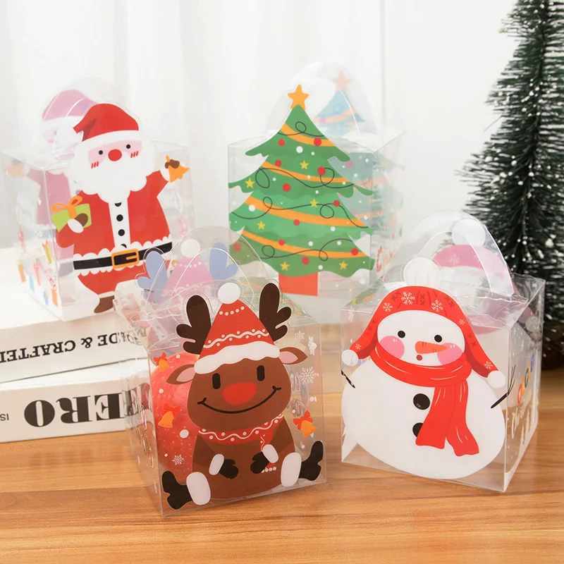 

4Pcs Christmas Clear Candy Gift Box Snowman Elk Santa Christmas Eve Apple Box For Kids Xmas Navidad New Year Gift Packing Decor