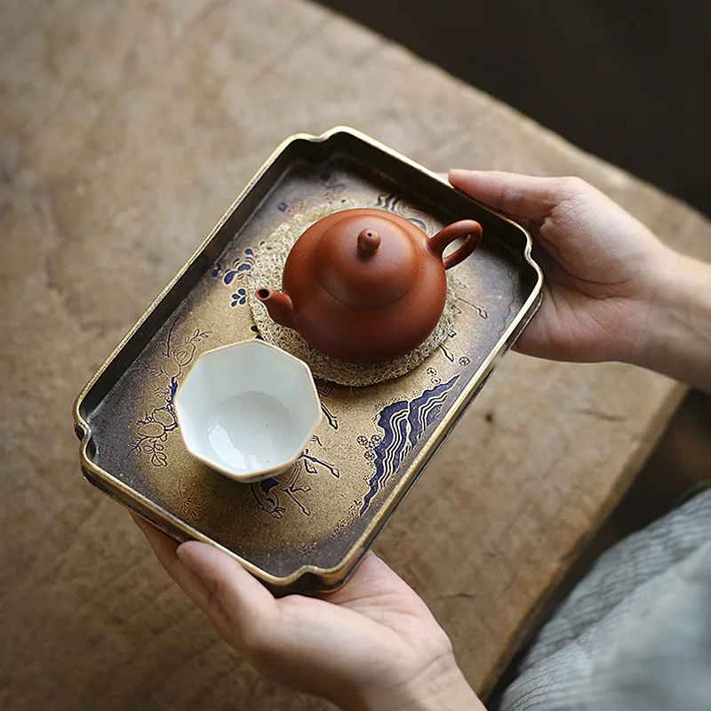 

Golden Japanese Tea Trays Service Kitchen Food Dish Kungfu Table Tray Serving Vintage Serviertablett Tea Ceremony Set OB50CP