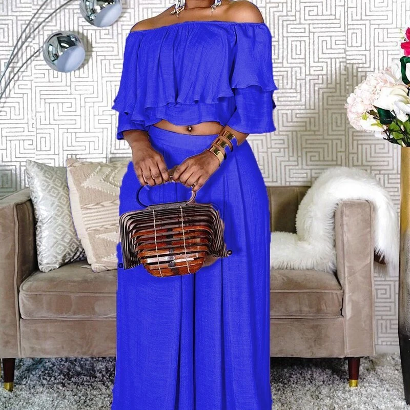 

African Women Sexy Off The Shoulder Top Wide Leg Pant Sets Loose Fashion High Street Female Outfit Matching Sets dress 5Xl
