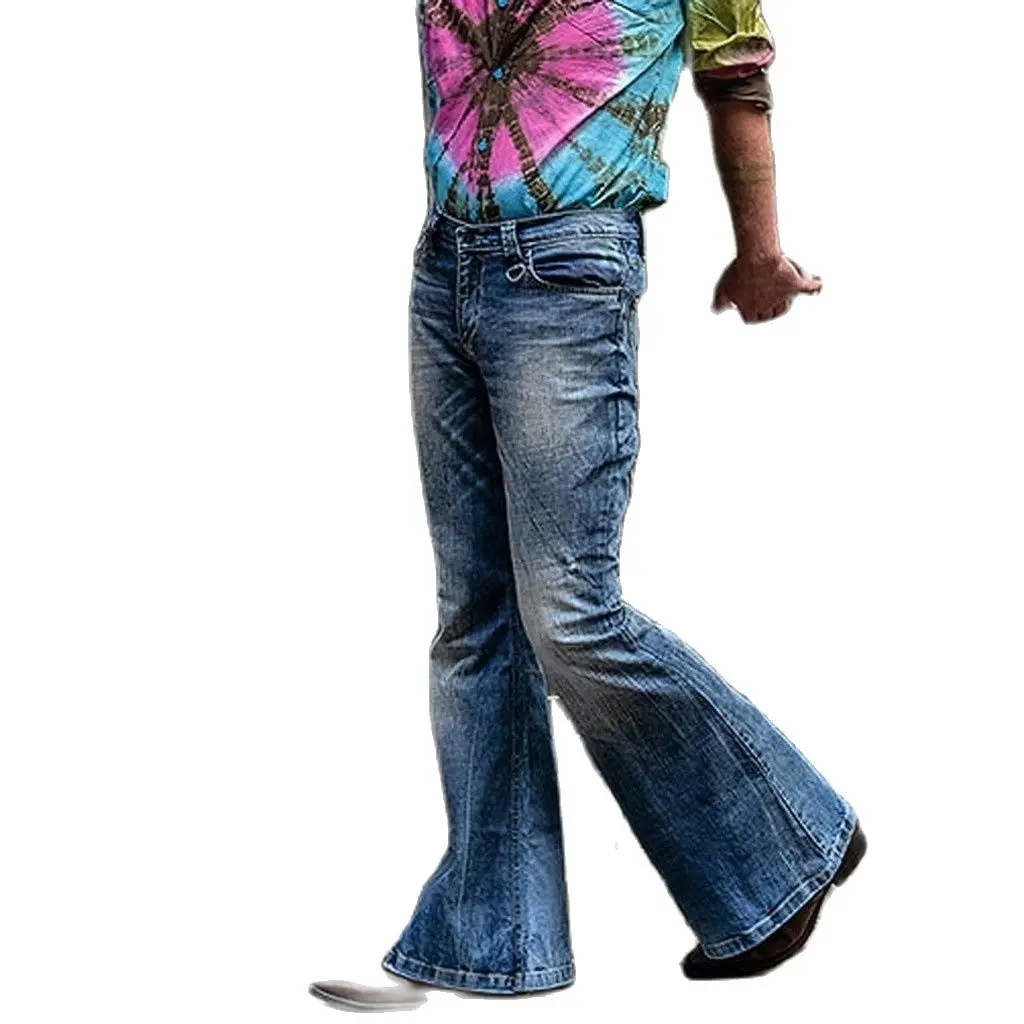 Autumn Mens Big Flare Jeans Fashion Stretch Mid Waist Bootcut Leg Denim Pants Man Vintage Bell Bottom Jeans Pantalones Hombre