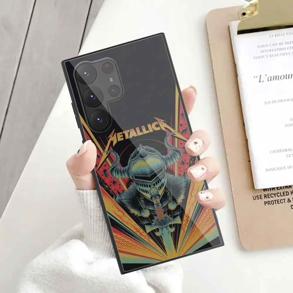M_metallicaes Phone Case For Samsung Galaxy S24 S23 S22 S21 S20 Ultra FE Plus Black Glass Cover