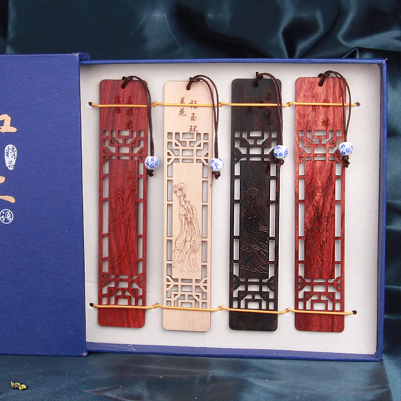 

Chinese Style Literary Retro Bookmark Luxury Mahogany Wooden Gift Bookmark for Teacher's Office School Stationery Box Packaging