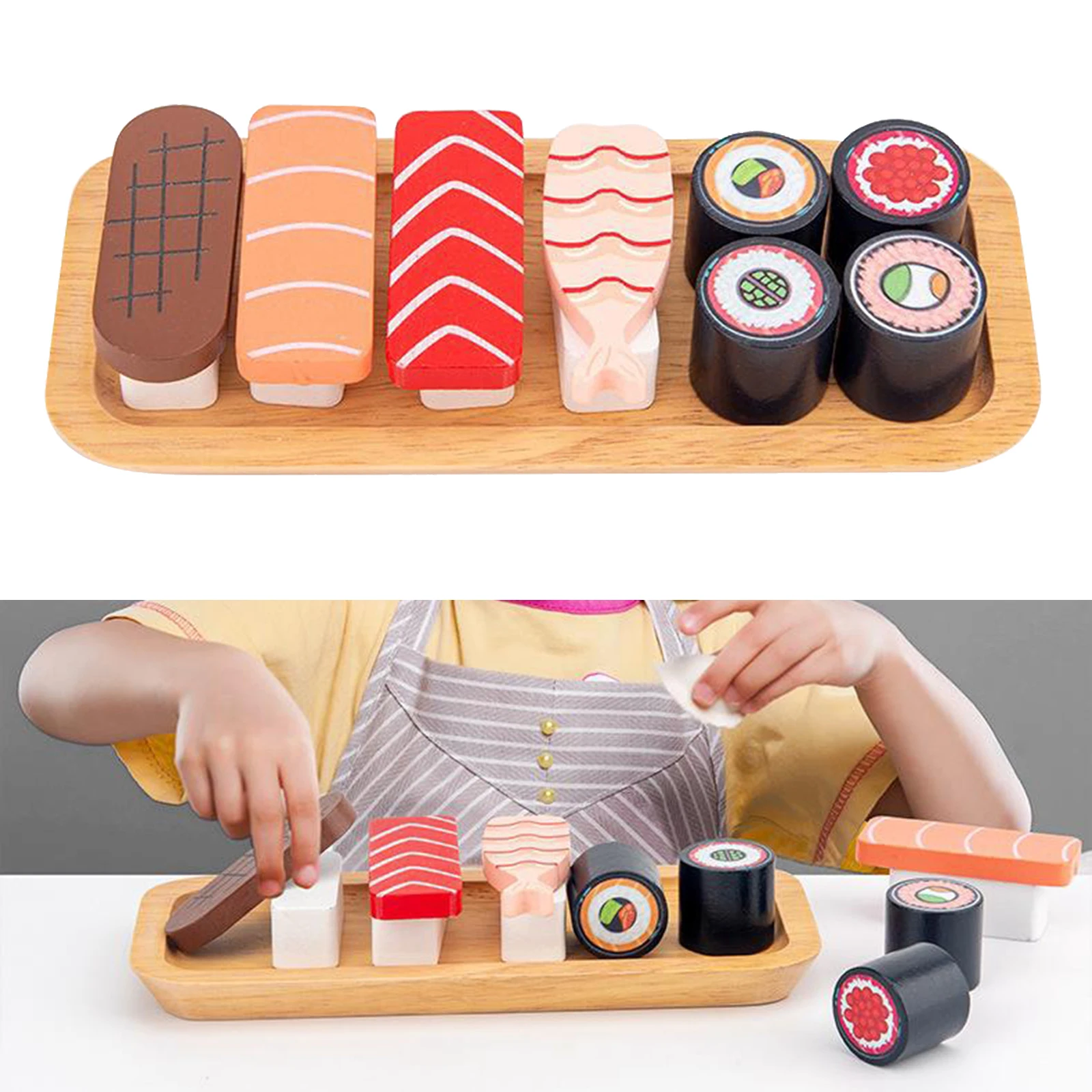 

Children Kitchen pretend play Role Sushi Toys Wooden Food Set Pretend Play Food Set Accessories for kids toys