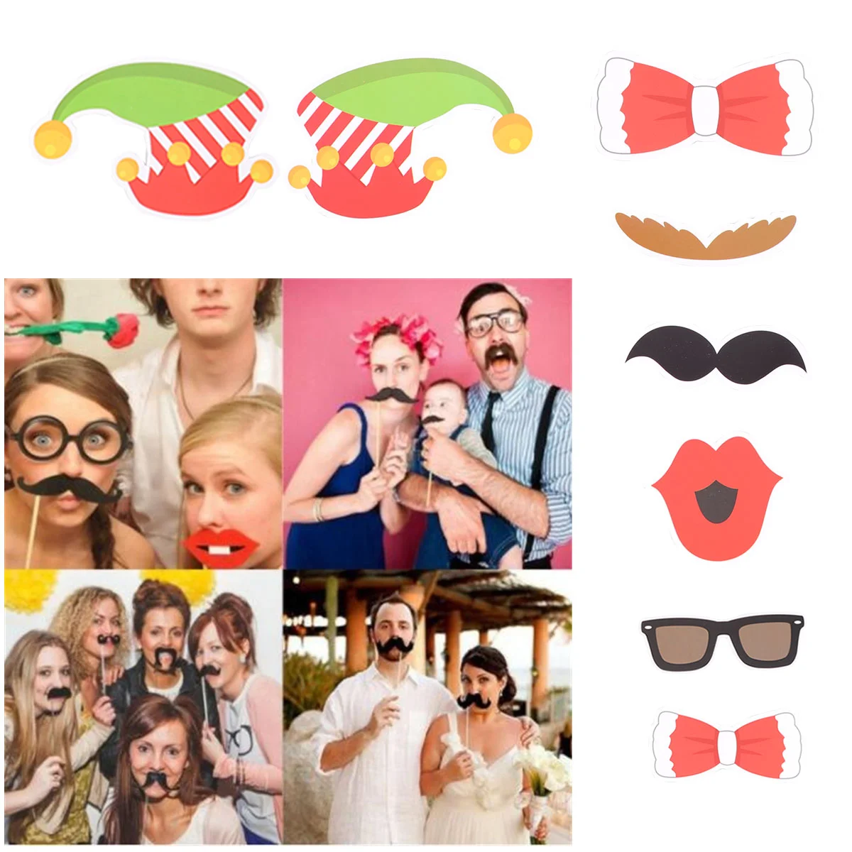 

Pack of 32 Creative Happy Christmas Pose Sign Christmas Party Photo Booth Props for Party Decoration
