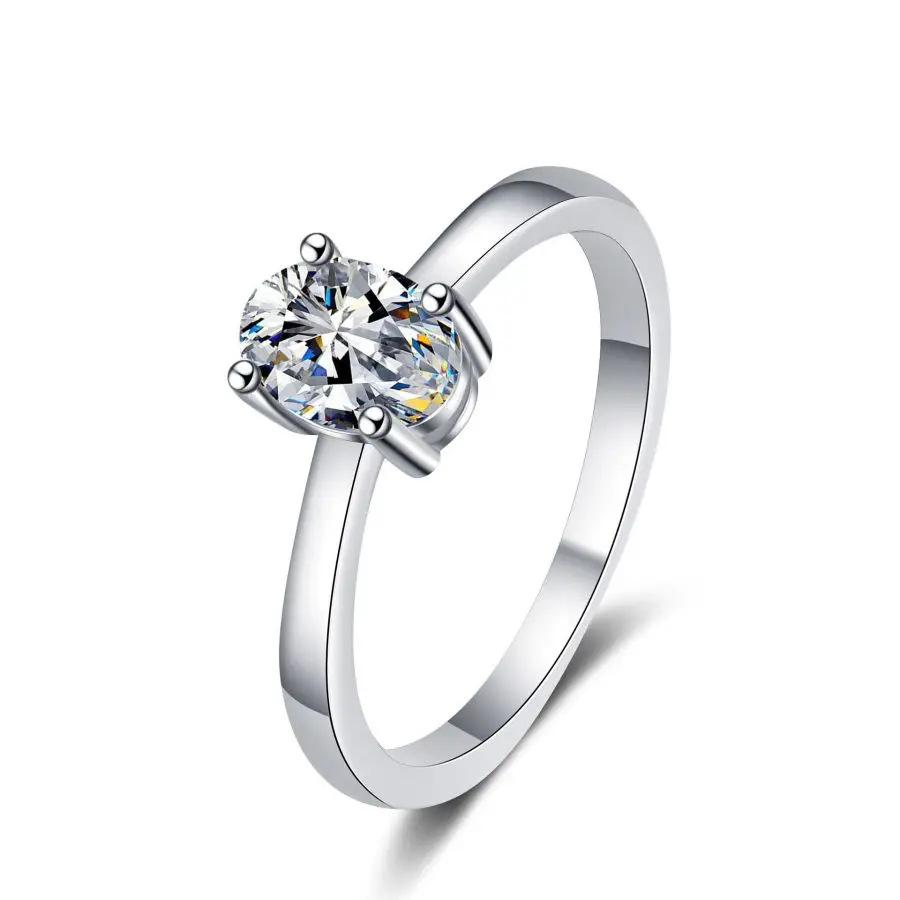 

Wholesale Sparkling Luxury Jewelry 925 Sterling Silver 1ct Moissanite Diamond Party Women Wedding Band Ring Gift