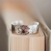 sweet and romantic style flowers lotus print rings charm fashion women silver color metal rings wedding gift jewelry