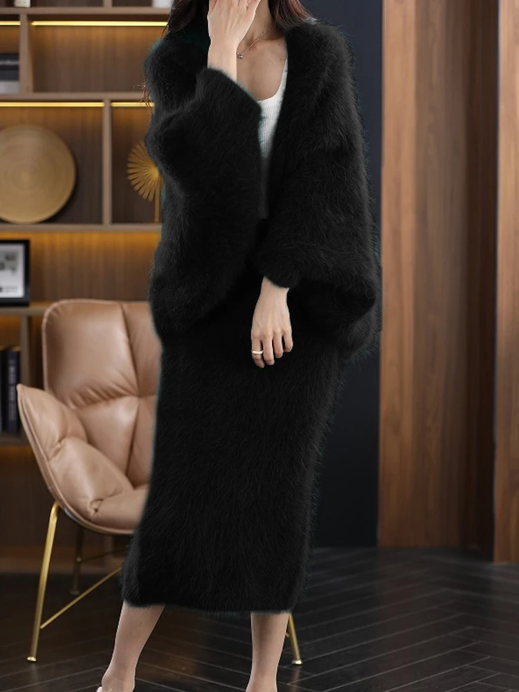 Длинный меховой норковый бархатный свитер с шалью женский 2024 осень и зима новый