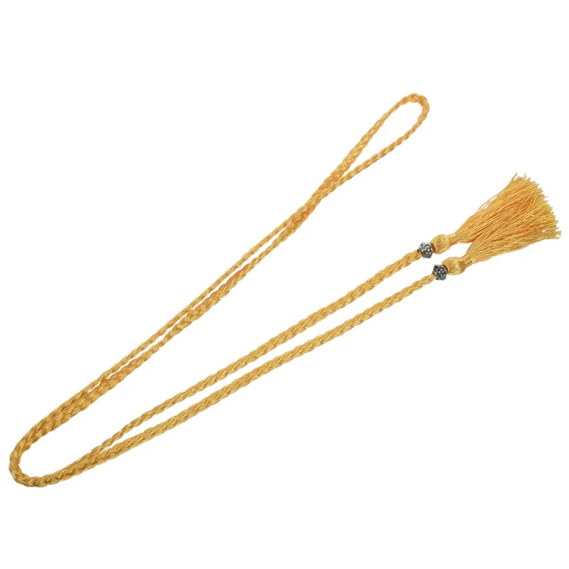 

2X Woven Tassel Belt Knot Decorated Waist Chain Waist Rope Gold