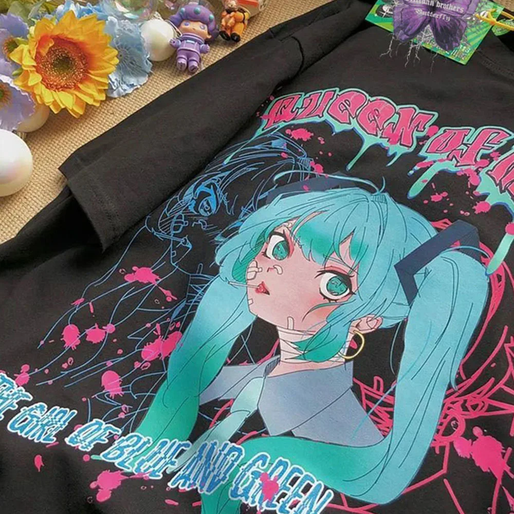 

Y2k Cotton Anime Comic T-shirt Japanese Oversized T-shirt Short Sleeve Vintage Women Clothes Fairy Grunge Tees Kawaii Girls Tees