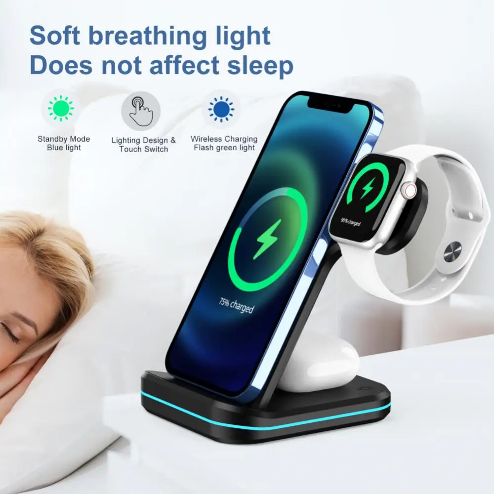 

3 In 1 Qi Mobile Phone Holder Portable 15w Fast Charging Station For Iwatch Charger Wireless Charger Stand Phone Accessories