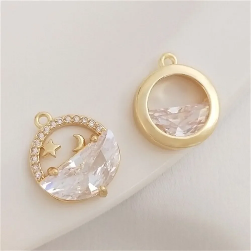 14 К позолоченный циркон натюрмодной воды яркая луна круглый кулон ручной работы