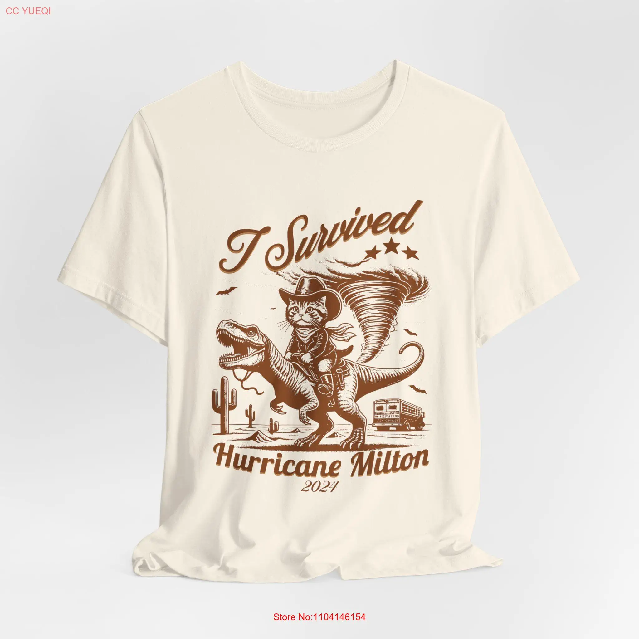 Футболка I Survived Hurricane Milton 2024 ковбойский кот выживший в стиле ретро с длинными или