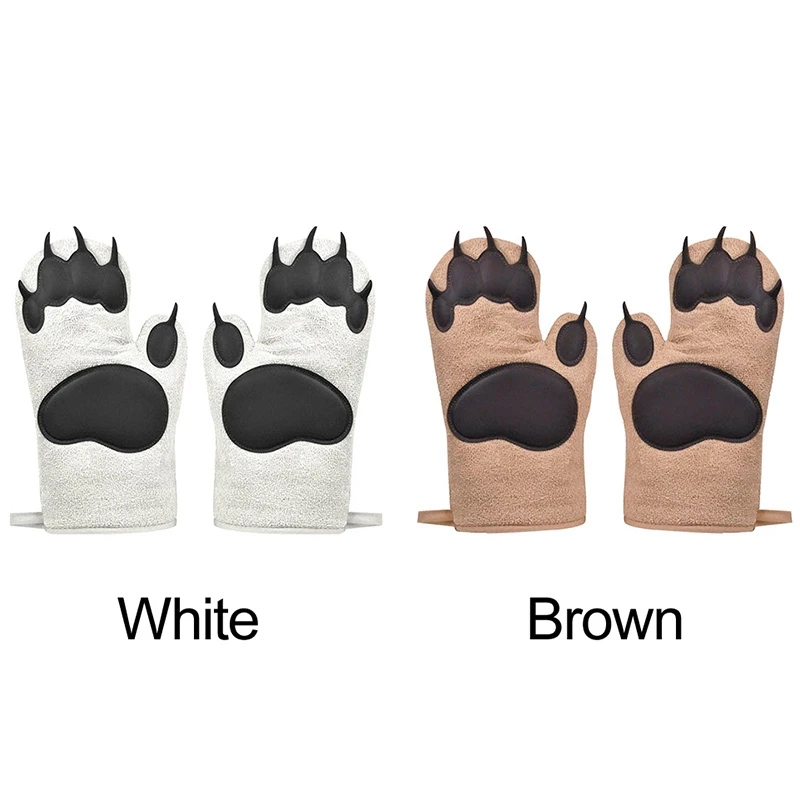 

Easy Clean Kitchen Gloves Bear Oven Mitts Cotton Blend Heat Resistance Cute Non Slip Cooking Baking Outdoor Camping