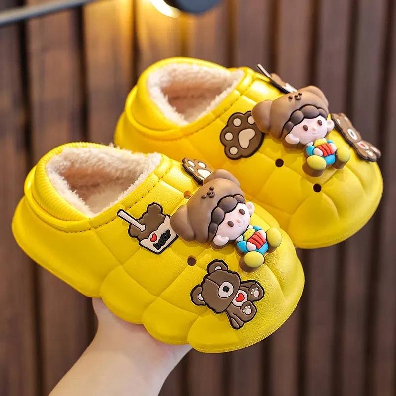 2022 New Winter Cute Cartoon Indoor Waterproof Slippers Home Warm Baby Cotton Furry Warm Shoes Children's Kawaii Girl Home Shoes