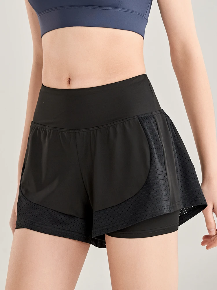 Anti-glare sports shorts women's loose and quick-drying outer wear summer high waist running fitness breathable yoga culottes