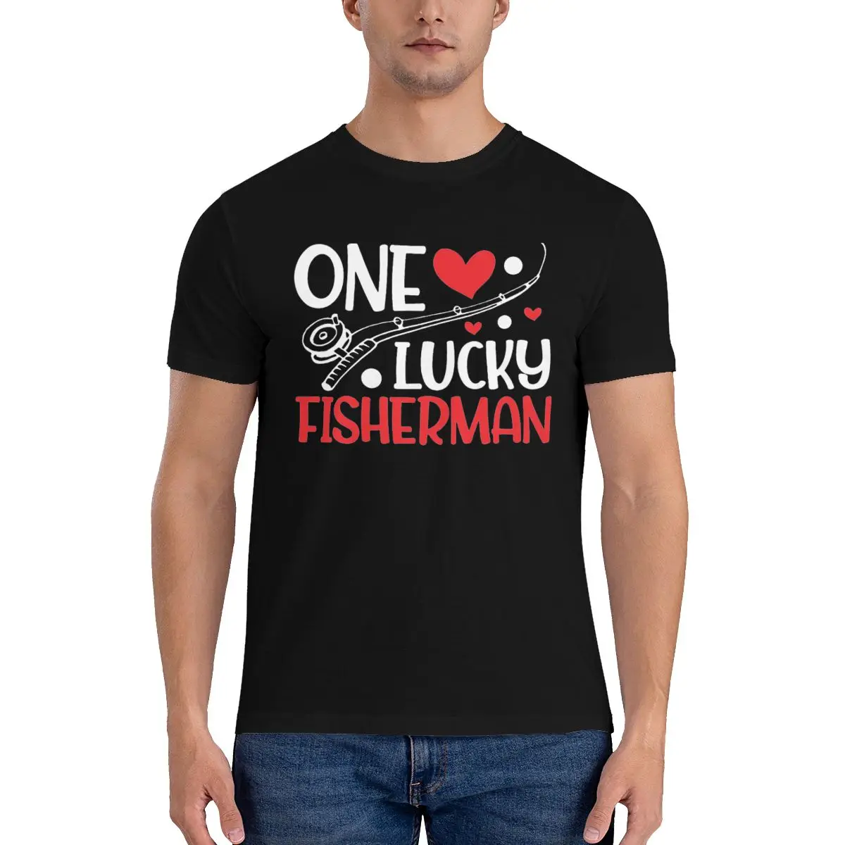 

One Lucky Fisherman T Shirt Best Catch of His Life Hip Hop Print T Shirts Round Neck Print Tee Shirt Cotton Fun Tops Man 3XL