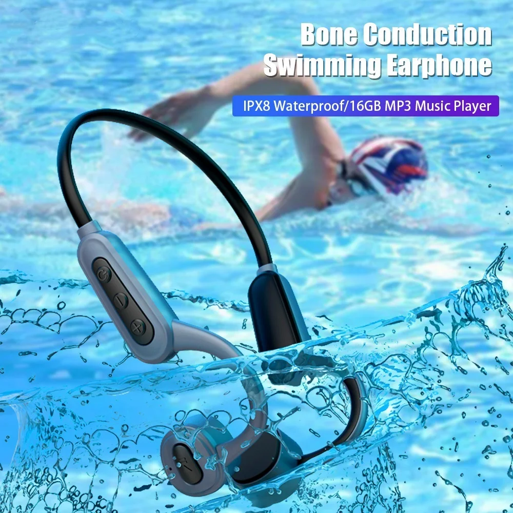 

Bone Conduction Swimming Earphones 16GB IPX8 Waterproof Bluetooth Wireless Earbud MP3 Music Player Sport Adjustable Strap